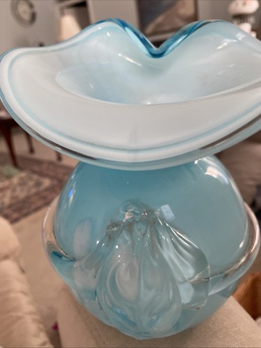 Schöne mundgeblasene Bube in der Kanzel Vase mit klarem appliziertem Band - Bild 7 von 7