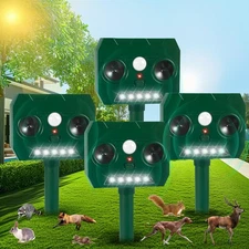 4 Pack Solar Animal Repellent Ultrasonic Animal Repeller Outdoor with Strobe ...