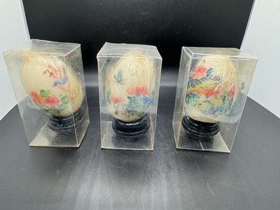 3er Set Kerzen Orientalische Eier Dekor Handbemalt Japanischer Stil