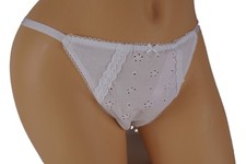 .VICTORIA'S SECRET EYELET LACE 100 COTTON V STRING THONG PANTY L XL