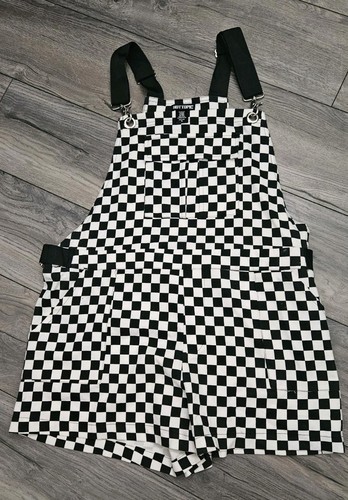 Hot Topic black and white checkered utility shortalls