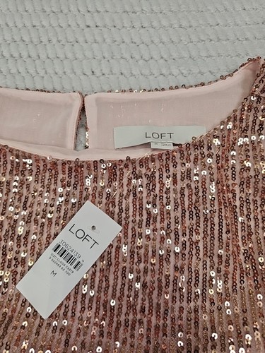 Loft Shirt Womens Medium Pink Sequin Long Sleeve New - Picture 4 of 7