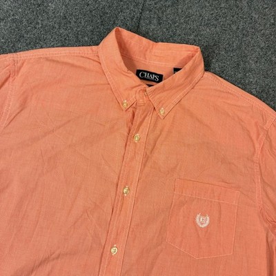 Chaps Mens XXL Short Sleeve Button Down Shirt Orange Micro Check Easy Care Logo