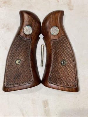 S&W K/L Square Checkered Goncalo Alves Factory Magna Stocks S&W Medallions
