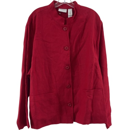 Liz Claiborne Red Linen Mandarin Collar Button-Up Jacket Women’s 3XL Plus NWT