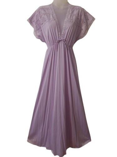 Vintage 70s Lavender Purple Silky Nylon Lace Nightgown Lingerie M EUC - Picture 2 of 8