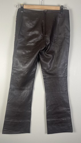 Pantalón Pantalón de Cuero Bebe Y2K Raro Marrón 100% Cuero Adornado Talla 0 De Colección - Imagen 6 de 8