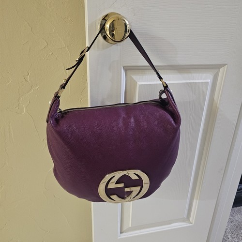 Gucci GG Blondie Hobo Shoulder Purple Gold Leather Tone Zip Hardware Purse - Picture 2 of 13