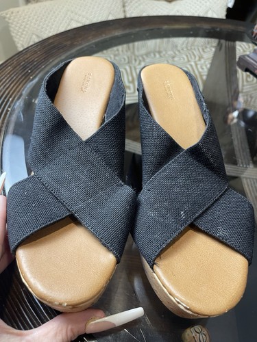Sonoma Black Sandals Women's Size 8 Medium,  Wedge Slip-on Crisscross Strap - Picture 5 of 8
