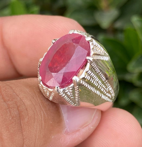 Natürlicher Yaqoot Stein Ring schöner roter Rubin Ovalschliff Silber 925 Sterling Ring - Bild 5 von 7