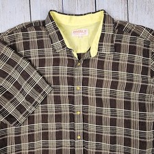 Men INSERCH Brown 4XL premium Soft Cool Linen 2pc Leisure suit Brown Plaid