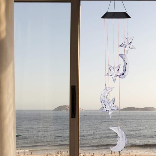 Solar Power Stars and Moon LED Wind Chimes Outdoor Decor, Waterproof Mobile C... - Picture 6 of 7