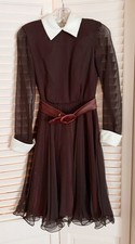Vintage Lord & Taylor Silk Brown Belted Dress Size 6