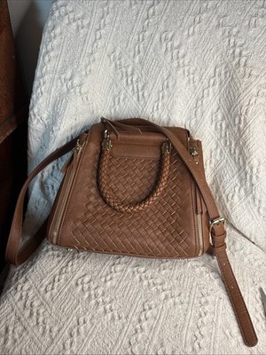 Madison West Brown Woven Limited Edition Top Handle Zipper Closure Satchel Bag