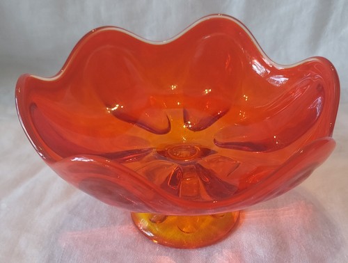 Vintage Wikinger Glas Epic Persimmon Amberina 6 Blütenblätter Kompott Sockel Schale MCM 1960er - Bild 8 von 18