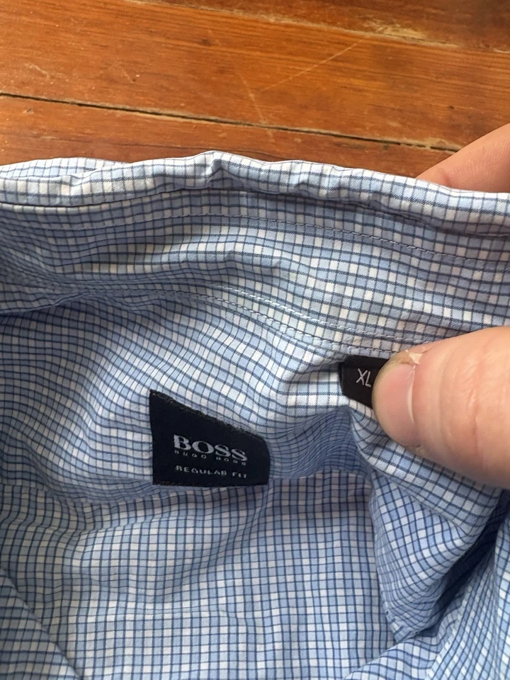 Hugo Boss Shirt Men Extra Large Blue Button Down Outdoors Check Dress Reg XL - Image 3 of 4