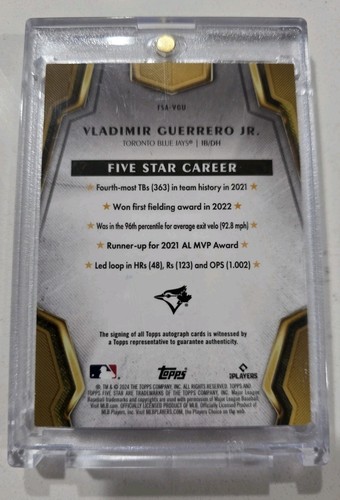 2024 Topps Five Star Vladimir Guerrero Jr Auto Blue 25/25 On Card Blue Jays SP - Picture 2 of 3