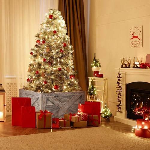 Christmas Tree Collar Box Wooden Tree Box Stand Cover W/ Hook&Loop Fastener - Picture 5 of 9