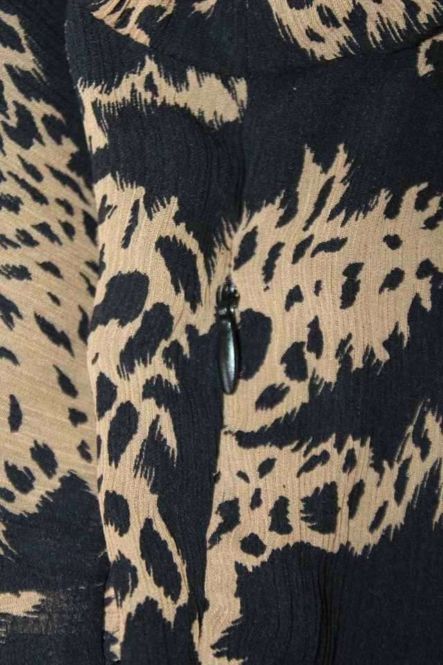 Vestido Paige Mujer Cremallera Lateral Manga Larga Cuello en V Leopardo Seda Marrón Negro Mediano Foto 4 de 4