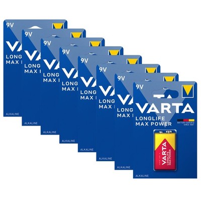 8x 1er Blister VARTA 9V Block LONGLIFE Max Power Alkaline Batterie 6LR61 MN1604