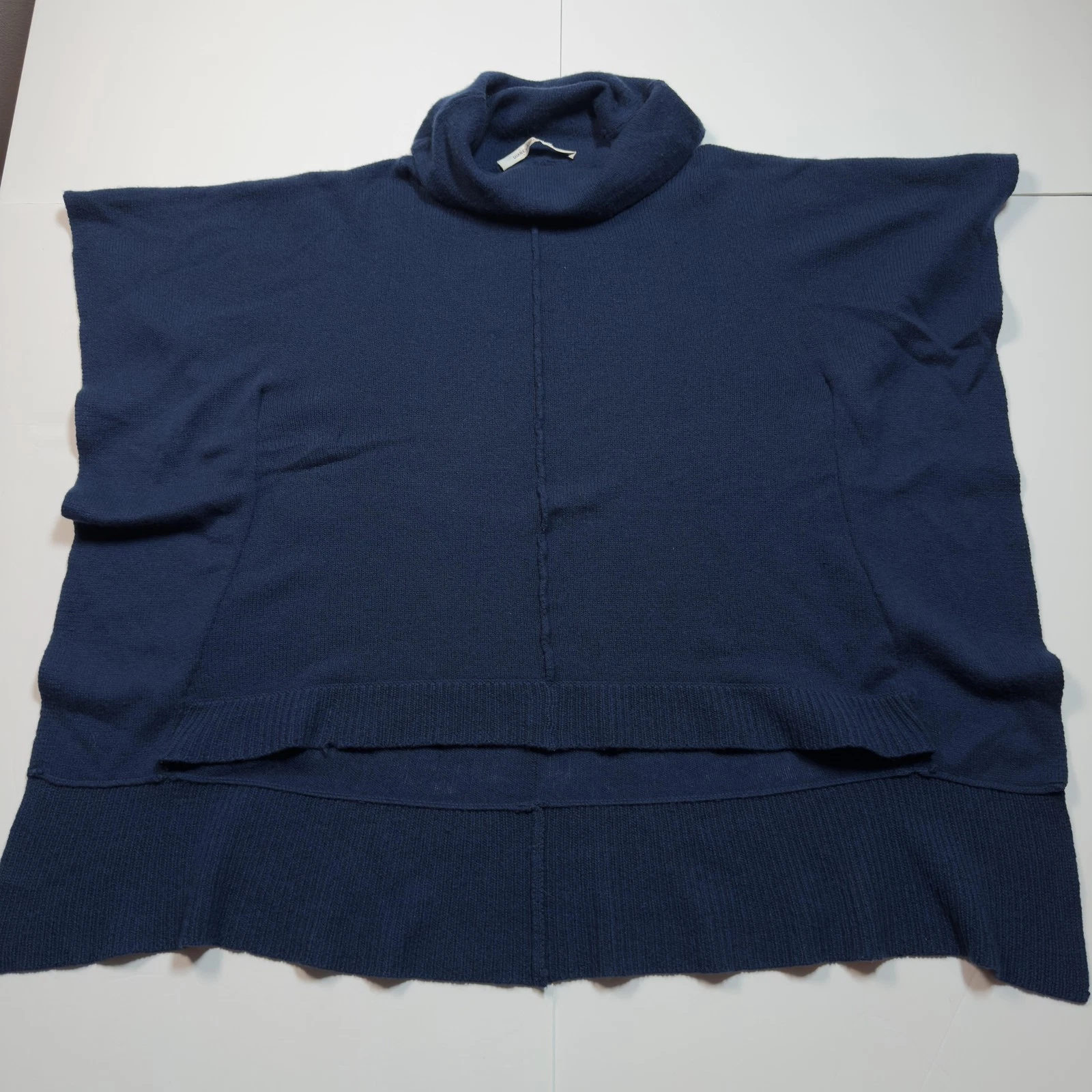 Diane von Furstenberg Cowl Neck Poncho Ribbed Hem Sweater Womens One Size Navy