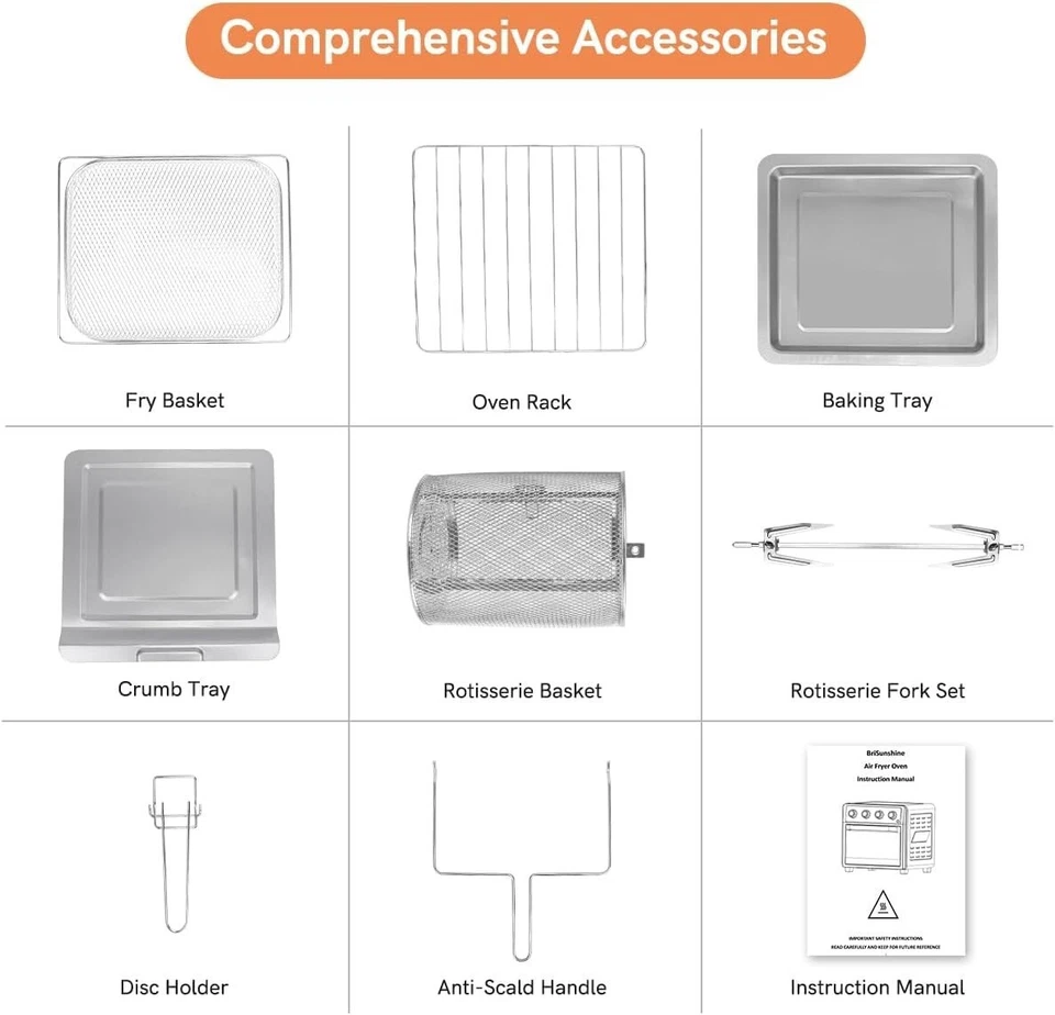 Stainless Steel 26.4QT Multifunction Air Fryer Oven 25L Toaster Oven Rotisserie - Image 3 of 4