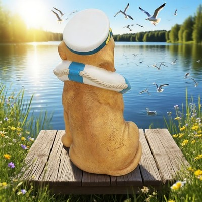 Nautical Captain Dog Outdoor Statue Coastal Garden Decor Seaside