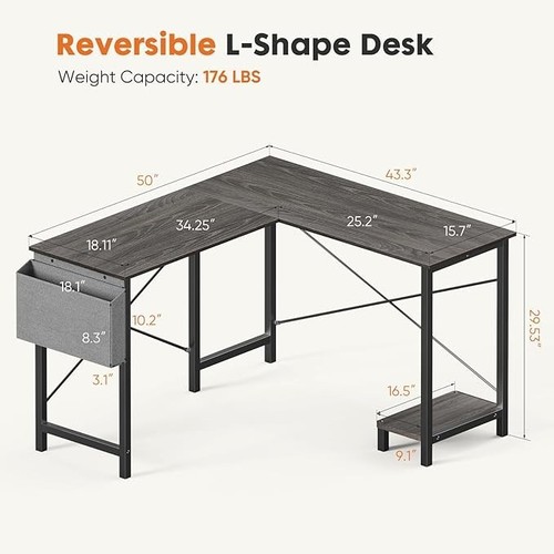 L Shaped Gaming Desk and Power Outlets, Reversible Computer Desk - Picture 3 of 8