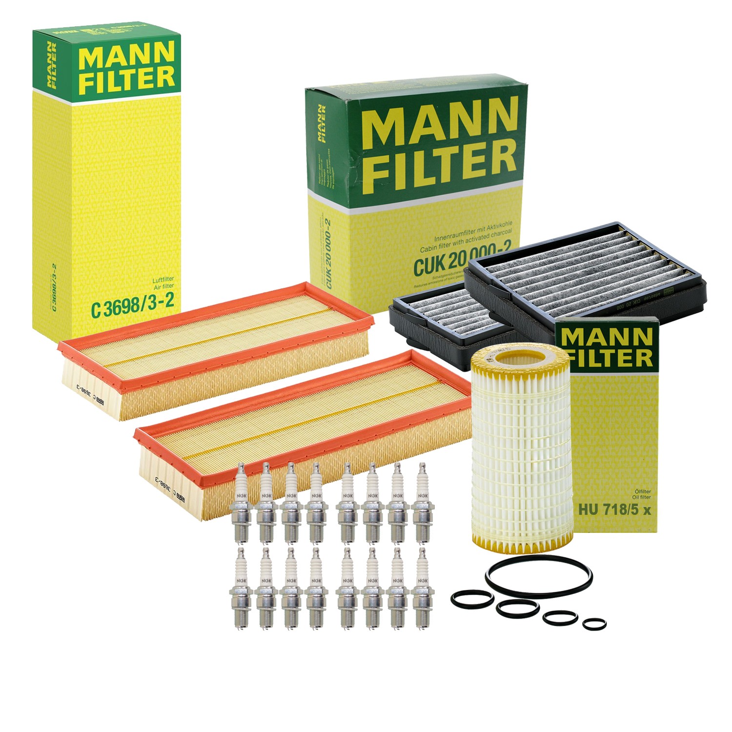 Mann Engine Oil Cabin Air Filter  NGK 16 Spark Plugs Kit For C215 CL500 CL55 V8