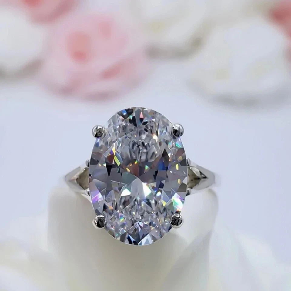 Anillo ovalado solitario de diamantes blancos certificado F VS1 de 30,50... - Imagen 2 de 4