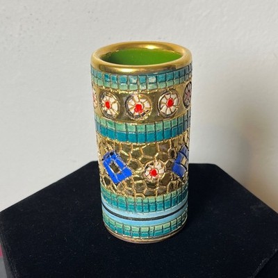 Ceramiche D Arte Mario Sambuco Italy Miniature Mosaic Hand Painted Cylinder Vase