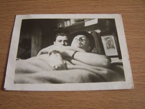 WW2 Military Soldiers in Bed Xmas Day Smoking Vintage Photo Shorty