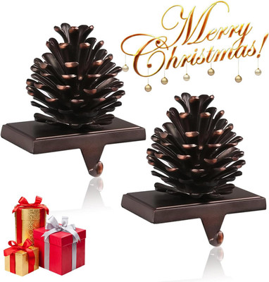 2Pcs Pine Cone Christmas Stocking Holders for Mantle, Christmas Stocking Hangers