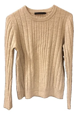 Jenni Kayne Heathered Tan 100% Cashmere Knit Crewneck Long Sleeve Sweater Size S