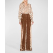Ulla Johnson Veronica Pants Velvet Wide Leg Mica Brown Gold Size 2 Flowy Fluid