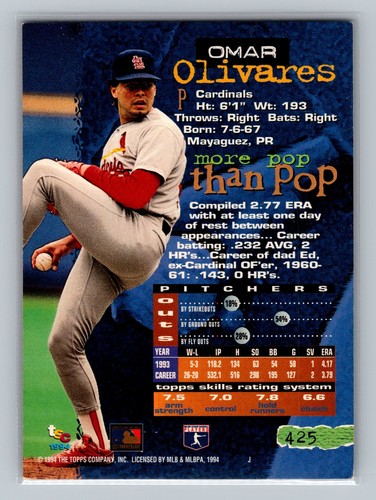 1994 Stadium Club #425 Omar Olivares - Picture 2 of 2