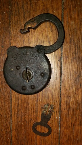 Antique Sargent Six Lever Padlock w/ key Vintage old lock chest tool box safe - Picture 3 of 6