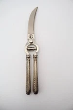 Antique Sterling Silver Ornate Poultry Shears 9.5” Bird Scissors Marked Sterling