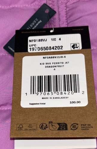 The North Face Girls Dragonfruit Reversible Perrito Jacket Size 4 Brand New‼️ - Picture 10 of 10