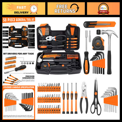 58-Piece Home Tool Set with Plastic Toolbox - Hand Tools for Repair, Office, Dor