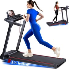 Treadmill with 8 Incline, Walking Pad Treadmill w/ Handle Bar, Portable Folding
