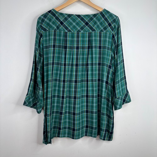 J Jill Plaid Top XL 3/4 Sleeve Green Boho Lagenlook Lightweight Office Academia - Picture 3 of 9