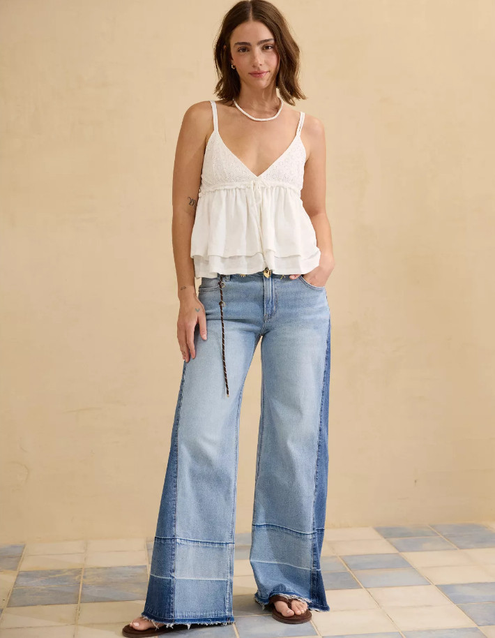 AE Dreamy Drape Stretch Low-Rise Baggy Ultra-Wide Leg Jean - Blue Breeze
