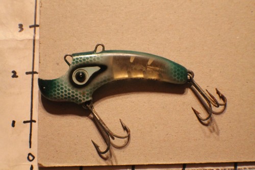 Vintage Kautzky SKITTER IKE Köder (grün/silber) Schuppenmuster First Made in 1955 - Bild 2 von 3