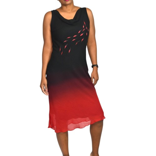 Vintage Star Slip Dress XL Red Midi Silk Bias Cut Cowl Y2K Gradient Ombre Tank - Picture 11 of 11