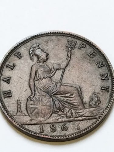 Moneda de 1/2 penique Gran Bretaña 1861 error de acuñación: error de mitad - Imagen 2 de 6