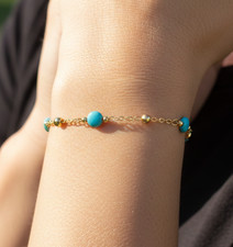 Elegant Brass Bracelet  18K Gold Plated Designer Bracelet  Turquoise Beaded