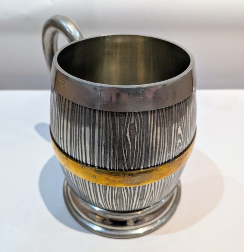 Theakston Yorkshire Brewer Pewter Barrel Tankard Brass Trussing Vintage Pint - Picture 6 of 12