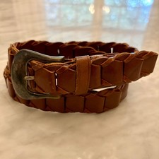 Brown Leather Braided Belt with Silver Buckle Made in India Medium Boho Classic
