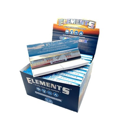 Volle Schachtel Elements Blue Kenner Reis King Size Slim Papiere mit Spitzen Rotauge